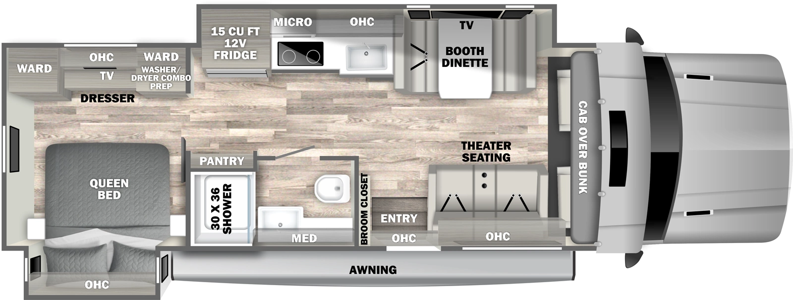 The isata 6 31KS floorplan has one entry and two slide outs. Exterior features include: 16' awning. Interiors features include: rear bedroom and bunk over cab.